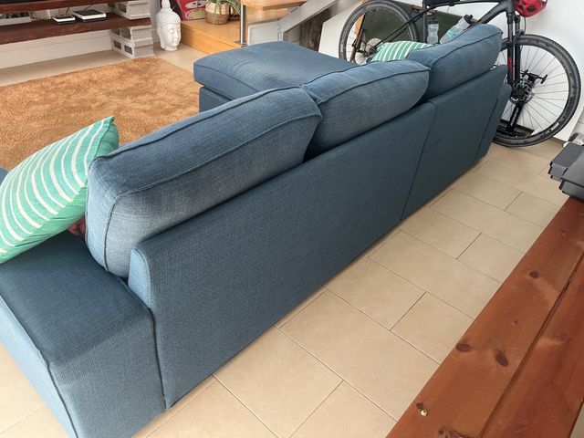 Sofá chaiselongue azul 3 plazas