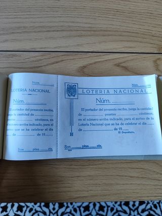 Talonario Lotería Nacional antiguo