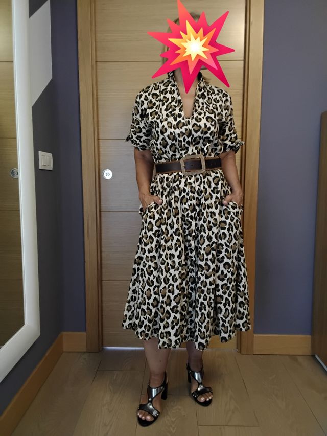 Vestido midi leopardo talla XL