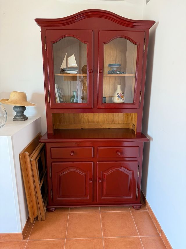 aparador madera granate- Mueble con cristal
