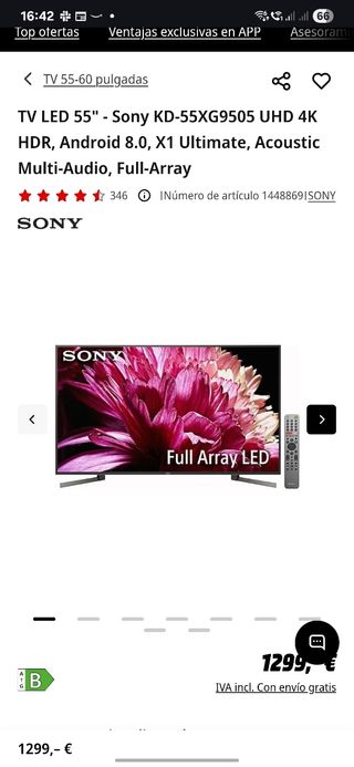 TV LED 55" - Sony KD-55XG9505 UHD 4K HDR