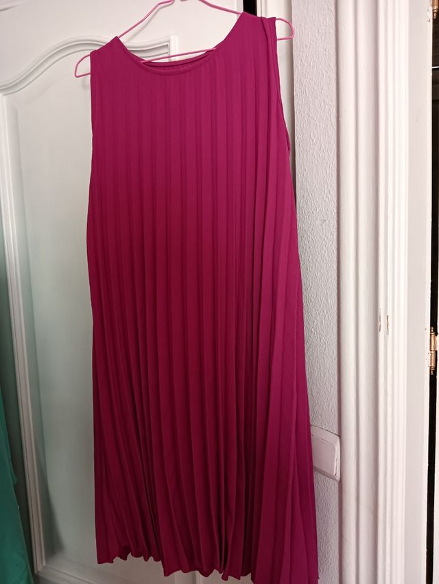 Vestido plisado rosa mujer