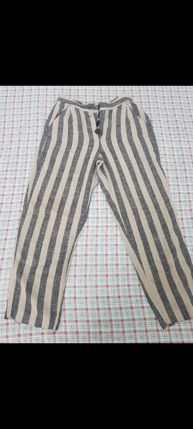 Pantalones MANGO rayas beige-negro M