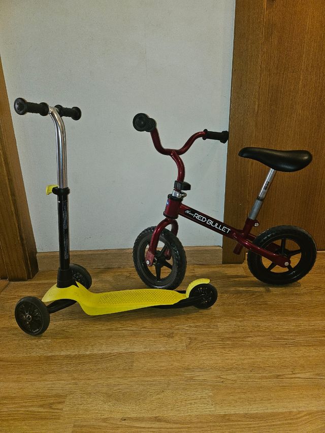 Minibici sin pedales y patinete