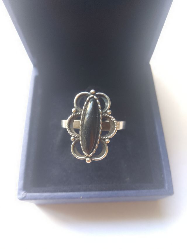 Anillo plata azabache antiguo