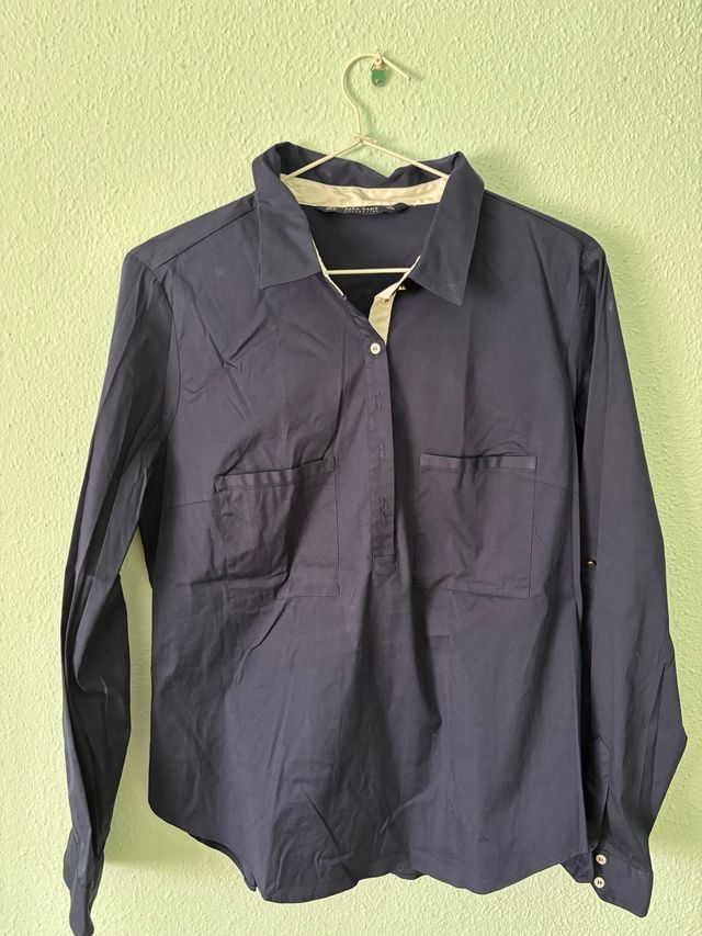 Camisa Zara Basic XL azul