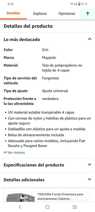 Funda transpirable Maypole para furgoneta camper