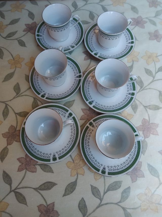 Juego de café porcelana verde y blanco