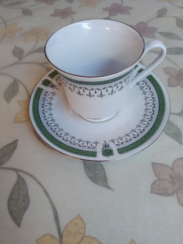Juego de café porcelana verde y blanco