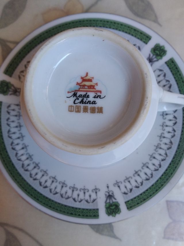 Juego de café porcelana verde y blanco