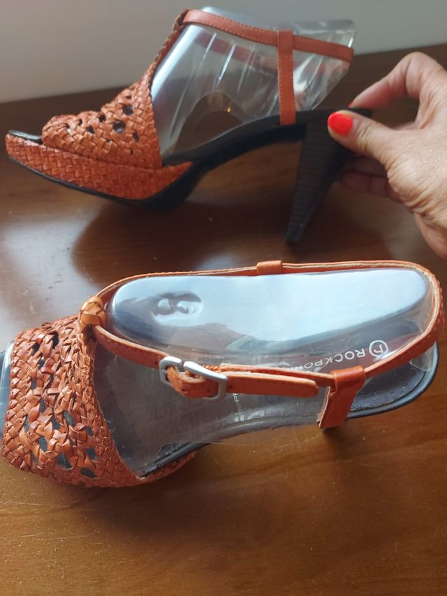 Sandálias Salto Alto Pele - Laranja