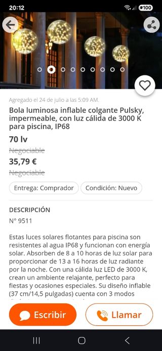 LIQUIDACION.Luces Bola Inflable Solar x2 para jard