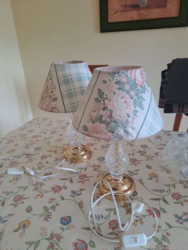 2 lámparas mesilla cristal dorado