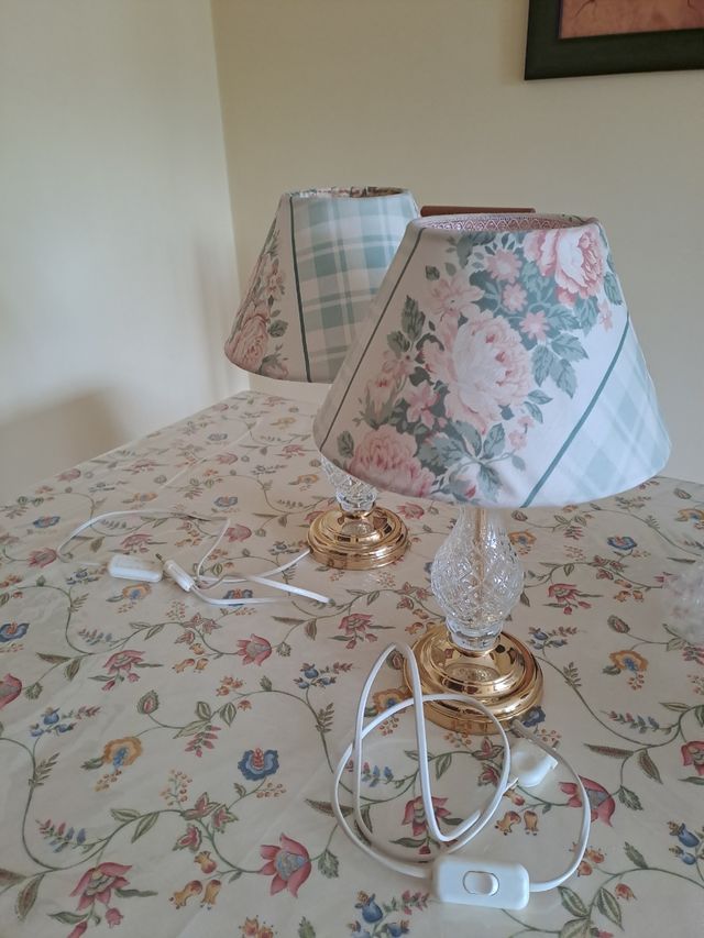 2 lámparas mesilla cristal dorado