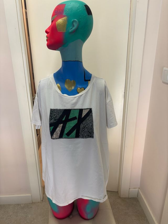 Camiseta Strass Verde Blanco