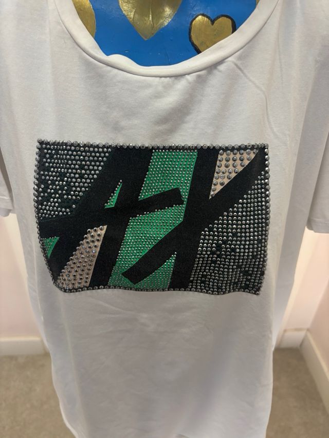 Camiseta Strass Verde Blanco