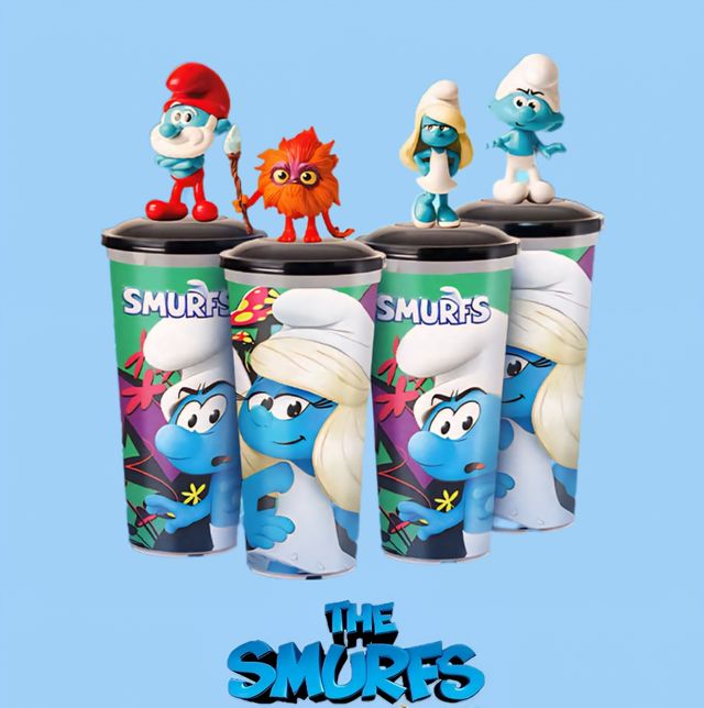 4 Bicchieri Smurfs con topper - pitufos x 4