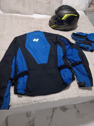Chaqueta moto + guantes + casco
