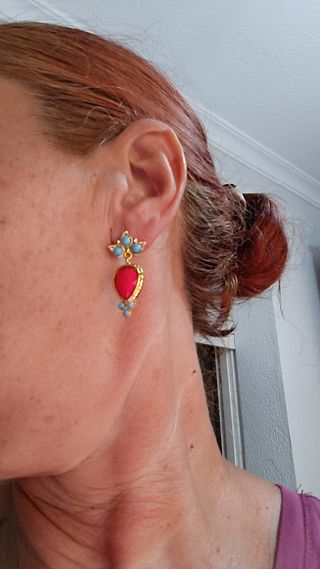 Pendientes rojos y turquesa