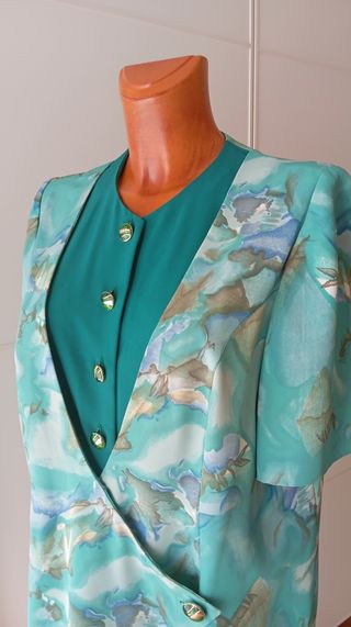 Blusa turquesa estampada vintage años 80.