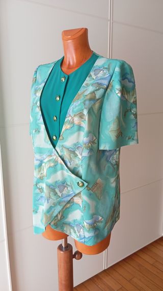 Blusa turquesa estampada vintage años 80.