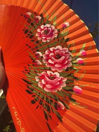 Abanico pintado a mano - Naranja