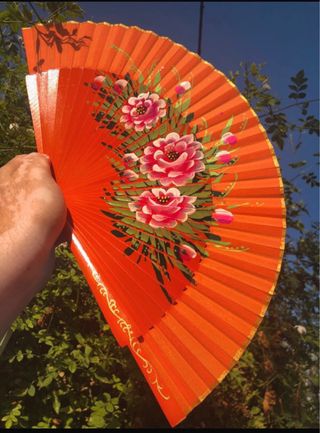 Abanico pintado a mano - Naranja