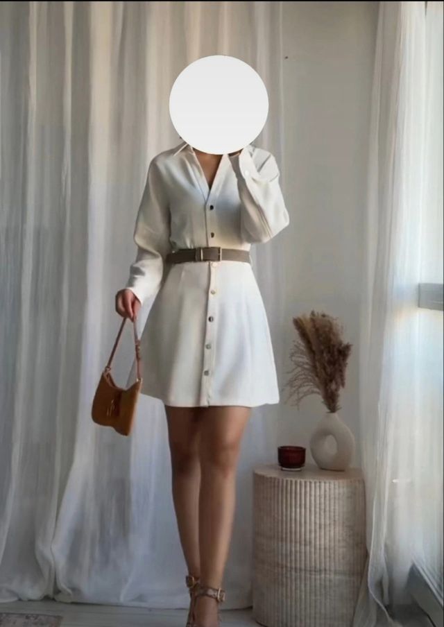 Vestido camisero beige