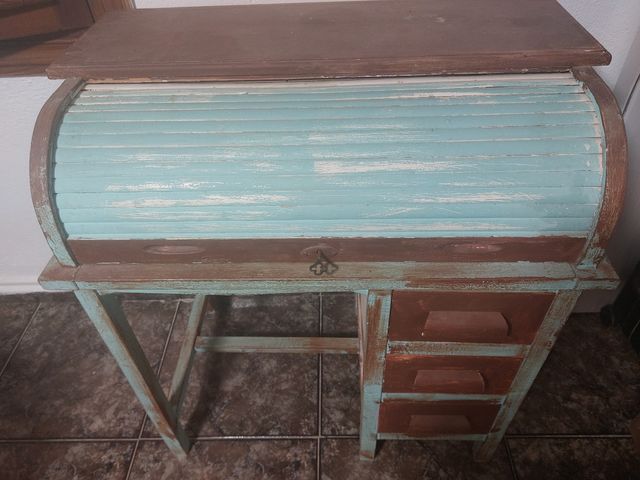 Escritorio vintage | Madera turquesa y marrón