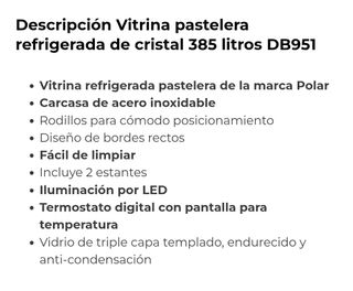 Vitrina pastelera refrigerada