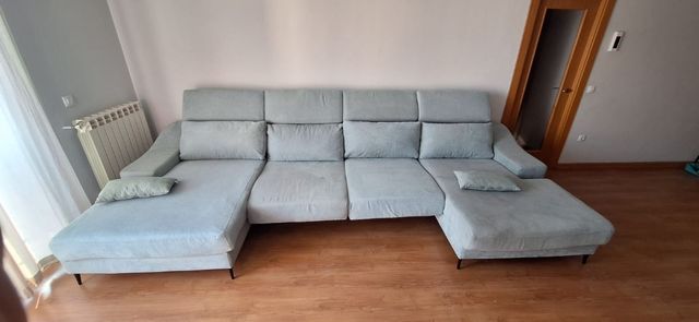 Sofá chaise longue tela gris-verde agua