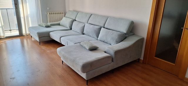 Sofá chaise longue tela gris-verde agua