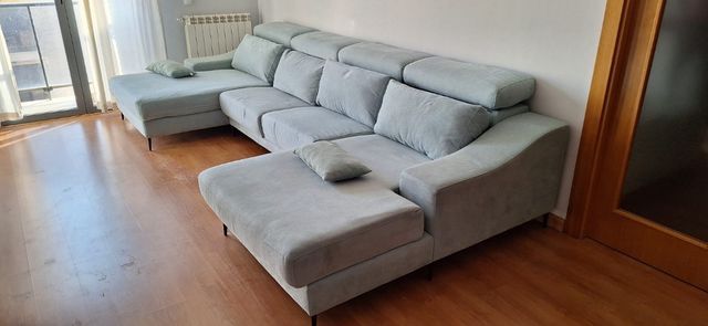 Sofá chaise longue tela gris-verde agua
