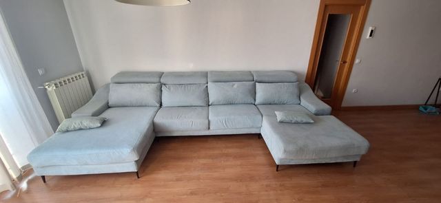 Sofá chaise longue tela gris-verde agua