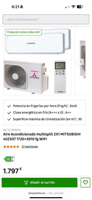 Aire acondicionado Mitsubishi 2x1