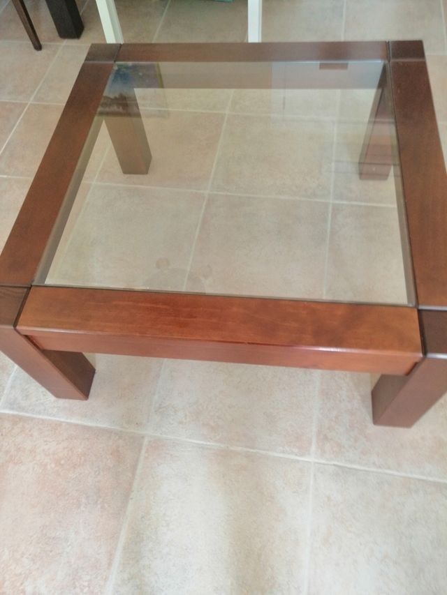 Mesa centro madera cristal