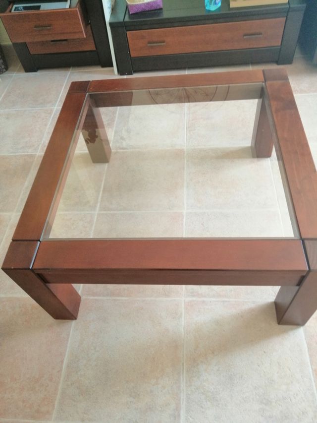 Mesa centro madera cristal