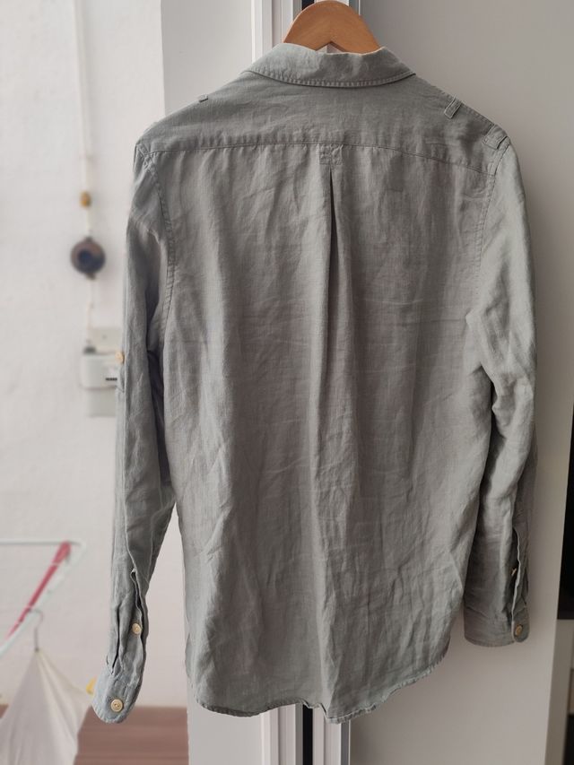 Camisa lino verde oliva