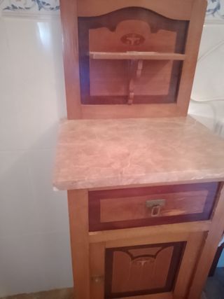 Mesita noche antigua - Madera y mármol