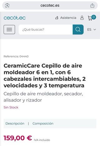 Cecotec Bamba Ceramic Airglam - Cepillo aire 6 en 