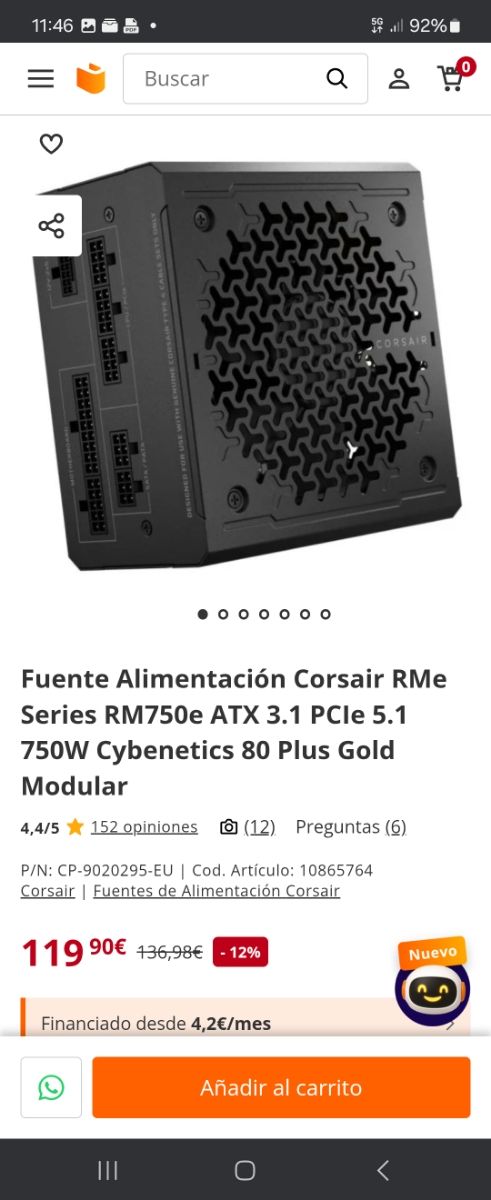 Corsair RM750 - Fuente 750W