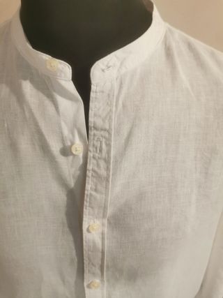 Camicia lino bianco maniche lunghe - collo coreano