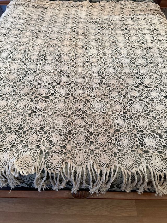 Colcha ganchillo algodón beige 80x160cm