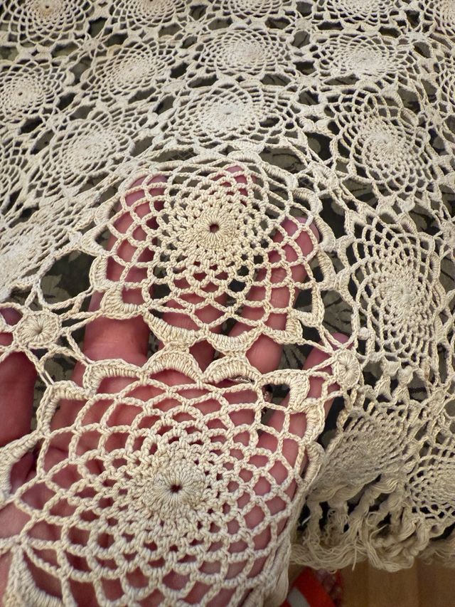 Colcha ganchillo algodón beige 80x160cm