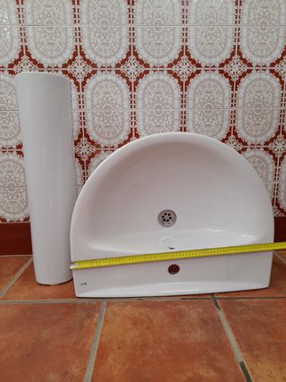Lavabo + pedestal cerámico blanco+válvula 