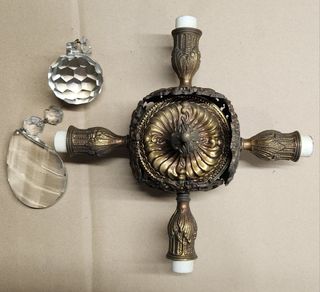 Lampadario vintage oro metallo vetro