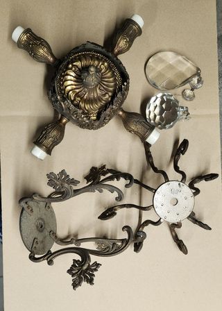 Lampadario vintage oro metallo vetro