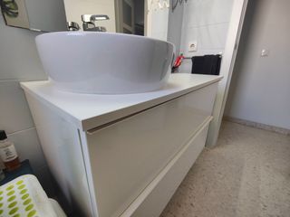 Mueble baño suspendido blanco brillo 2 cajones