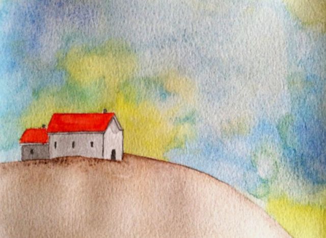 Cuadro lámina dibujo. Paisaje colina ARTENERY