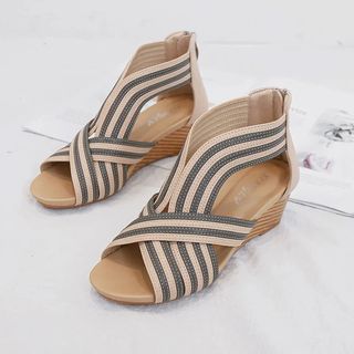 Sandalias cuña mujer beige-gris